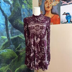 free people purple crochet lace boho tunic dress xs
